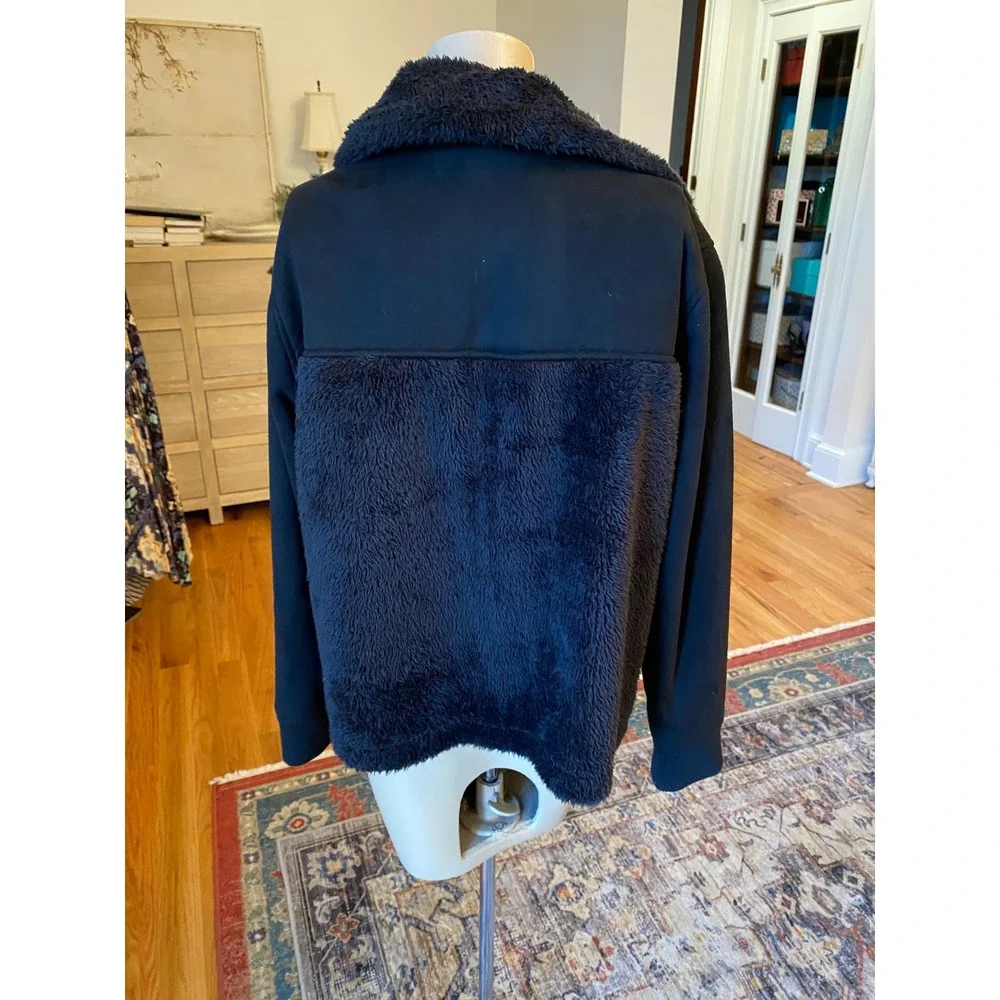 Democracy Black Asymmetrical‎ Zip Faux Fur Moto Jacket Women's L